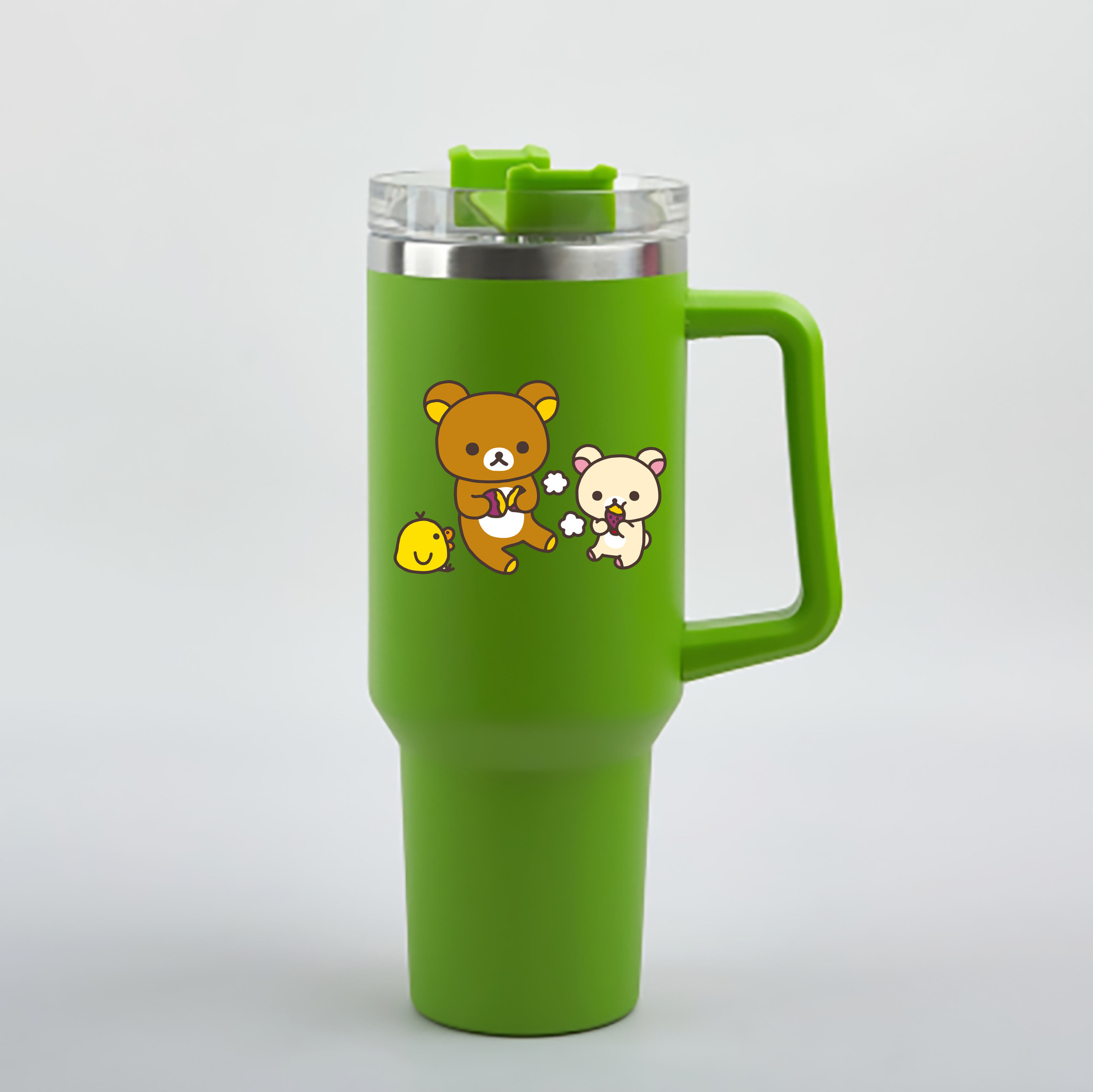（画像用） リラックマ リラックマ キイロイトリ Rilakkuma Korilakkuma Kiiroitori 1200mL車用タンブラー - クリスタルステッカー（プラスチックストロー付き）